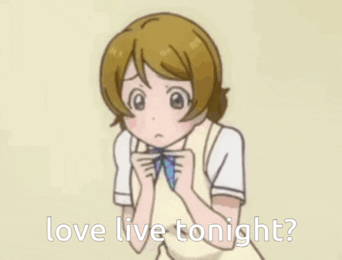a cartoon of a girl with the words `` love live tonight '' written below her .