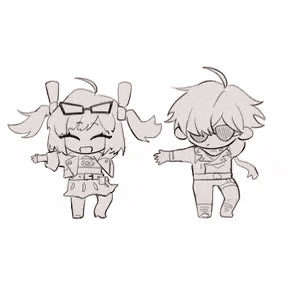 a boy and a girl are standing next to each other in a drawing .