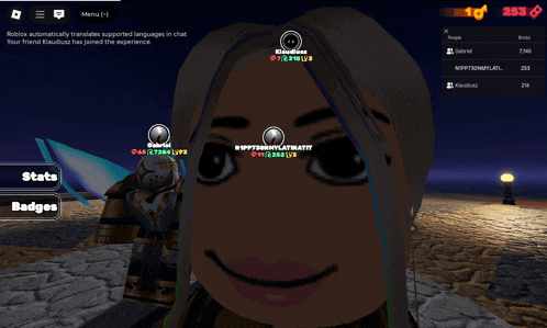 a screenshot of a video game with a girl 's face and badges