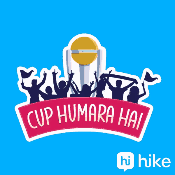a sticker that says cup humara hai with a cricket trophy in the background
