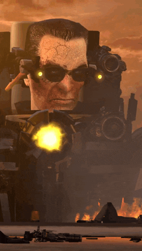 a giant robot with a man 's face on it