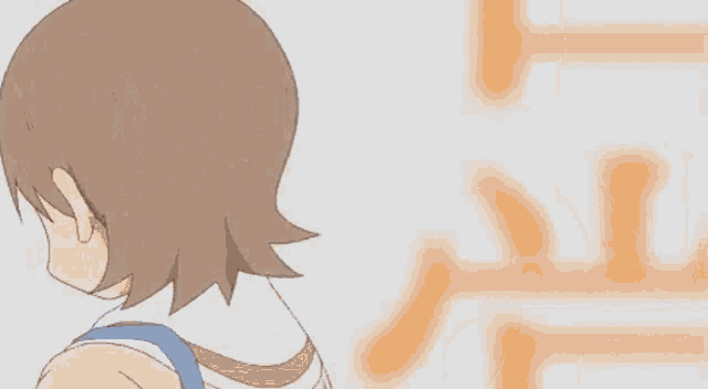 a cartoon of a girl with brown hair and a blue backpack