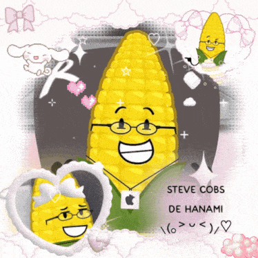 a picture of a corn on the cob with the name steve cobs de hanami on it