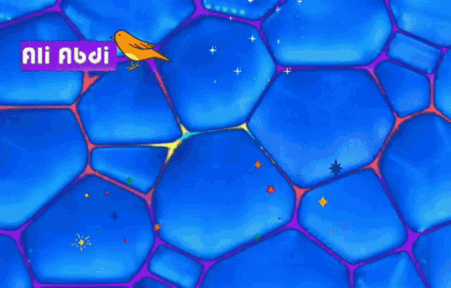 a blue background with a yellow bird and the words ali abdi on it