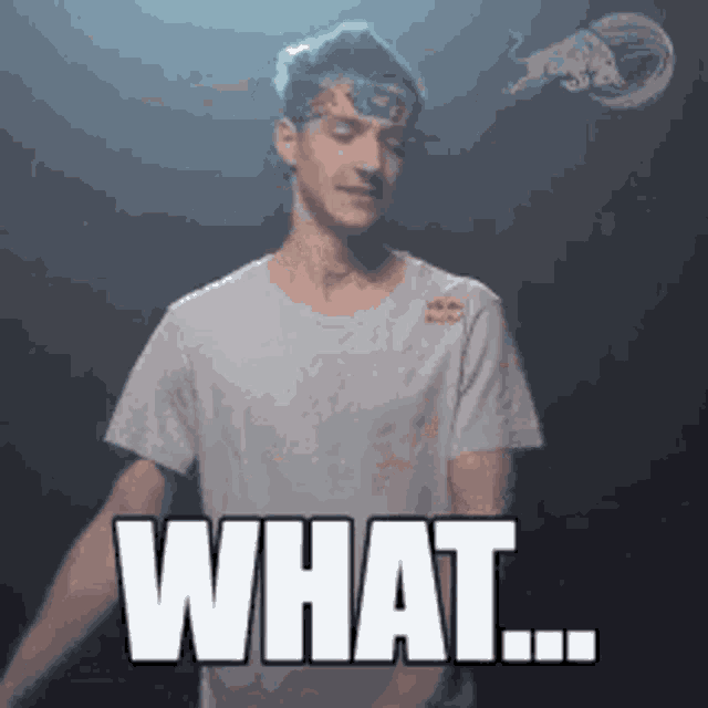 a man in a white shirt is standing in front of a black background and says what .