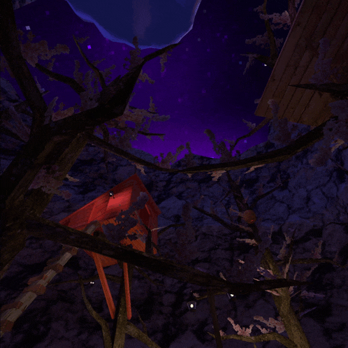 a computer generated image of a tree with a purple sky