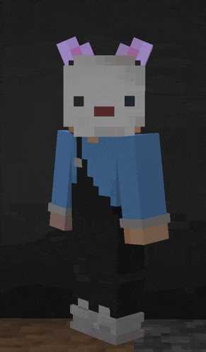 a minecraft character wearing a blue shirt and overalls