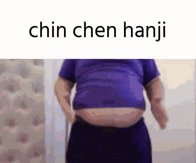 a man with a very fat belly is wearing a purple shirt and pants .
