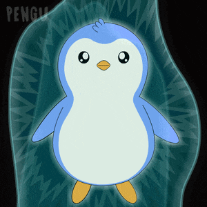a blue and white penguin is standing in front of a black background with the word pengu on it