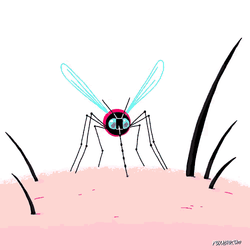 a cartoon of a mosquito covered in pink paint