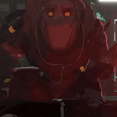 a cartoon character wearing headphones is sitting on a chair .