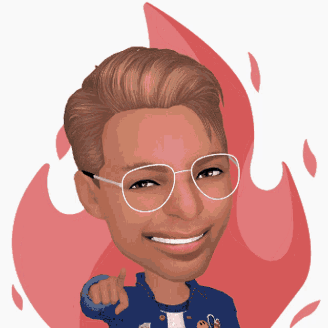 a cartoon drawing of a man wearing glasses and a blue jacket