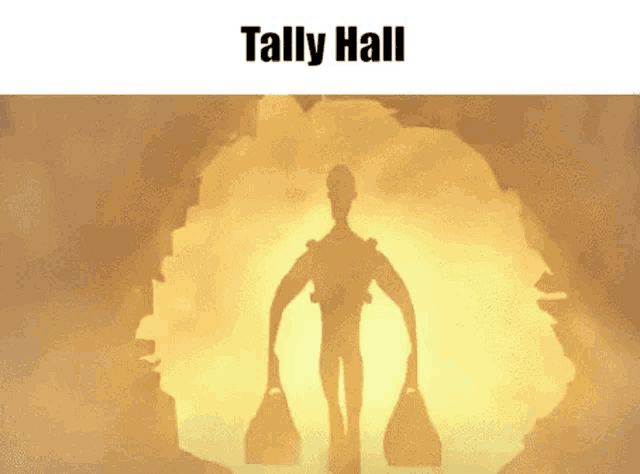 a silhouette of a man with the words tally hall on the bottom