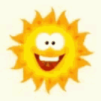 a cartoon sun with a flower on it 's head is smiling .