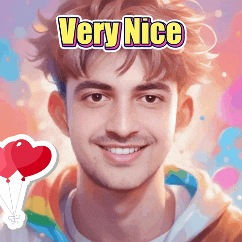 a picture of a young man with the words very nice written above him