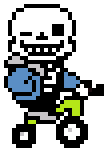 a pixel art of a skeleton riding a bike