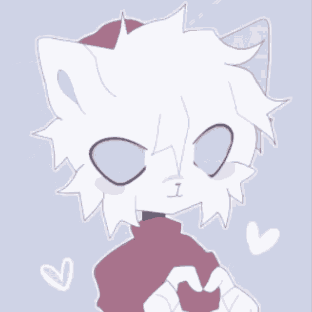 a drawing of a white cat making a heart with its hands .