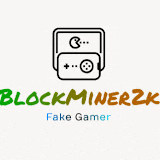 the logo for blockminerzk fake gamer has a picture of a game controller .