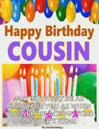 a birthday card for a cousin with candles and balloons