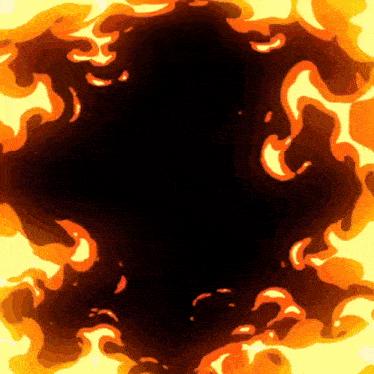 a black background with a circle of flames surrounding it