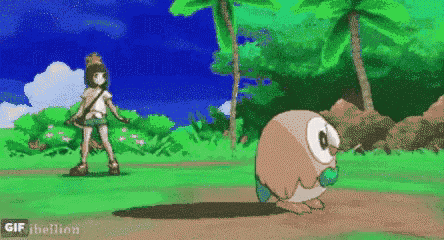 a pixel art of a girl standing next to a cartoon character