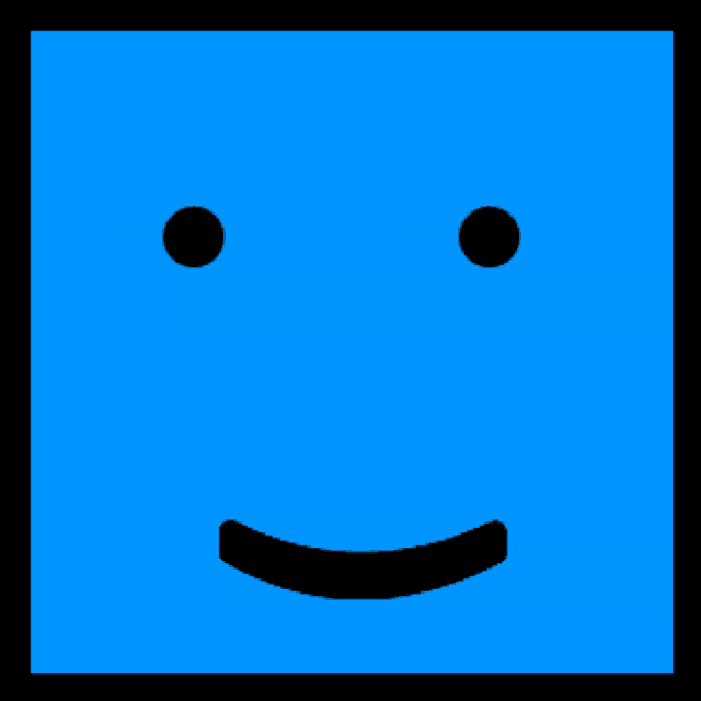 a blue square with a black smiley face