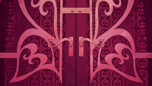a cartoon character is standing in front of a door with a red background