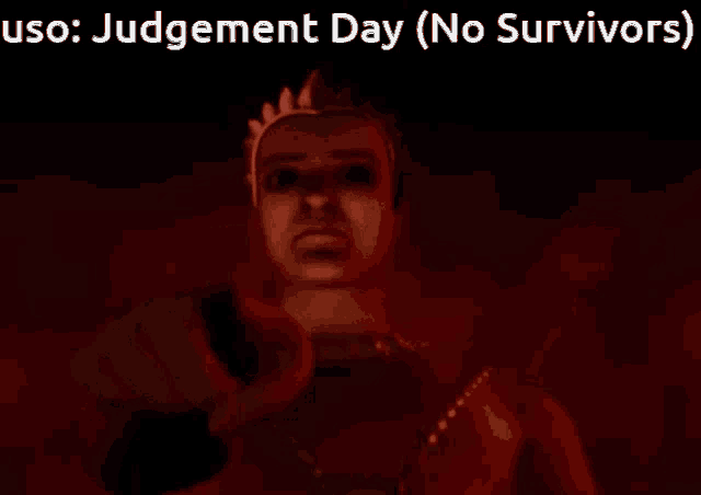 a man with a crown on his head with the words uso judgment day ( no survivors ) below him
