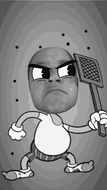 a black and white drawing of a cartoon character