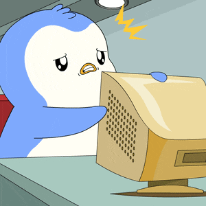 a cartoon penguin is looking at a computer screen