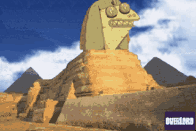 a cartoon drawing of the sphinx with overlord written on the bottom right
