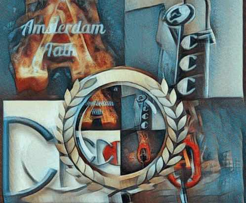 a painting of amsterdam with a laurel wreath in the middle
