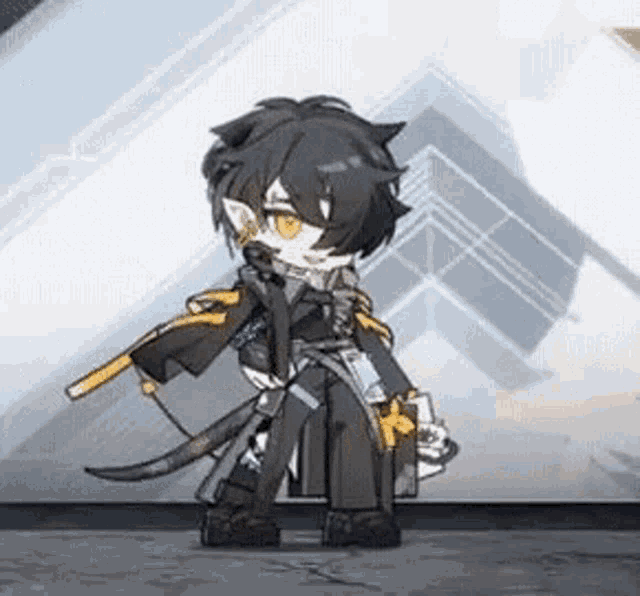 a cartoon character is holding a sword and a book in a video game .