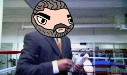 a man in a suit has a cartoon face on his face
