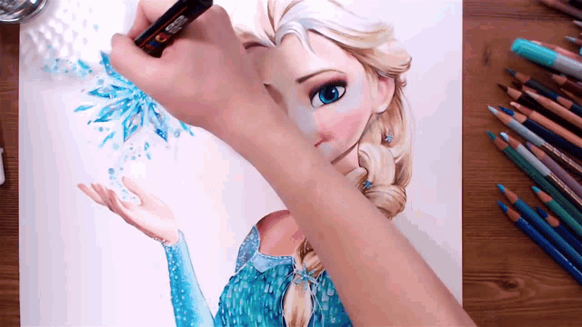 a person is drawing a picture of elsa from frozen on a piece of paper