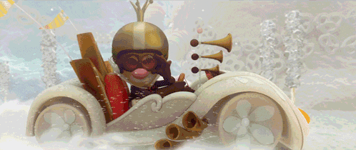 a cartoon character in a car with horns on the side