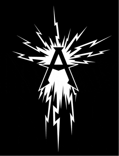 the letter a is surrounded by lightning bolts on a black background
