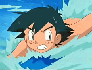a cartoon of a boy swimming in the water with the letter n on his forehead