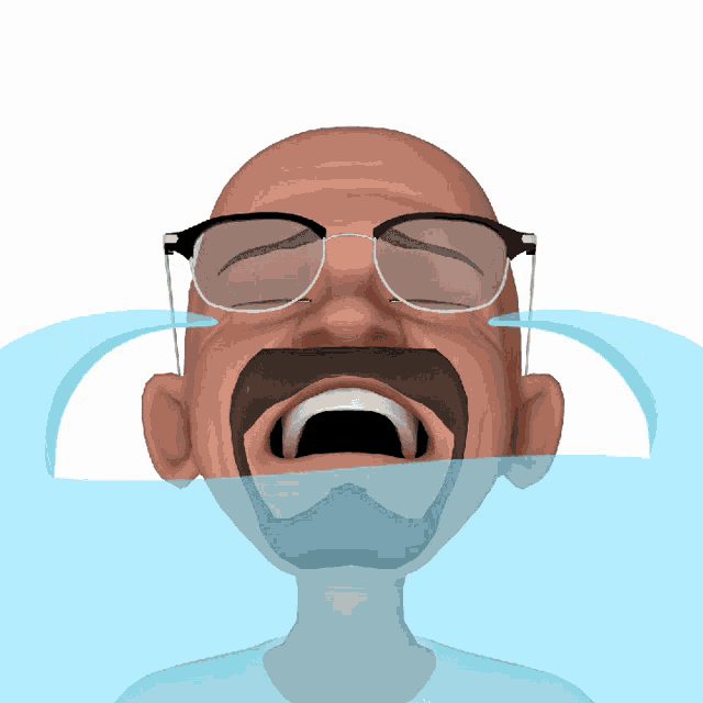 a man with glasses and a mustache is crying with tears running down his face