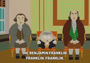 a cartoon of benjamin franklin and franklin franklin sitting in chairs