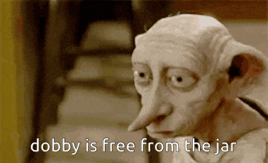 a picture of a dobby from harry potter with the words dobby is free from the jar