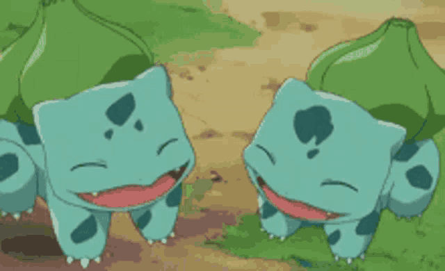 a couple of cartoon turtles are standing next to each other