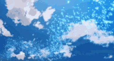 a blue sky with white clouds and a lot of sparkles