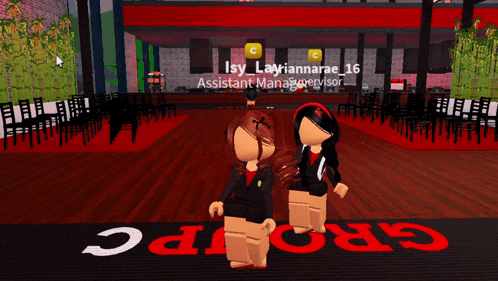 a screenshot of a video game shows two girls dancing in a restaurant