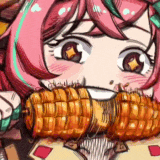 a cartoon girl is eating corn on the cob with a knife .