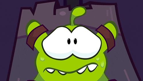 a cartoon character with a purple background and a green head