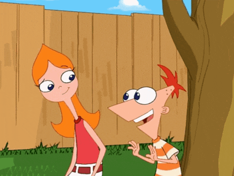 a couple of cartoon characters standing next to each other with a fence in the background