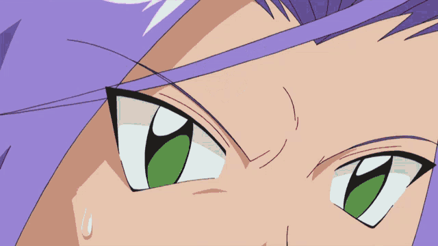 a cartoon character with purple hair is holding a red ball in his hand
