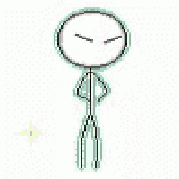 a pixel art drawing of a stick figure with a clock on his head .