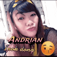 a woman is taking a selfie with a smiley face and the words andrian ipok dong on the bottom